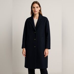 Zara Navy Wool Blend Long Coat Women Small Oversized Minimalist Worn Twice $225